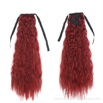 Hot Selling High Quality Long Straight Clip In Hair Tail False Hair Ponytail Hairpiece Wrap Around  Synthetic Hair Extension